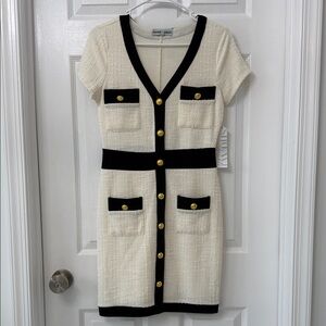 Almost Famous Cream and Black Mini Dress with Gold Accents